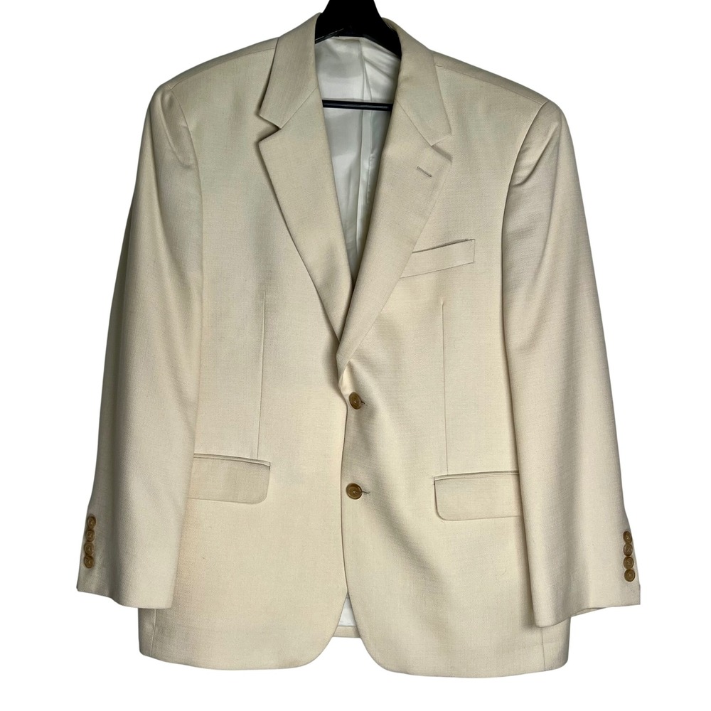 Lauren Ralph Lauren Mens 42S Cream Textured Two Button Blazer Sport Coat Ivory